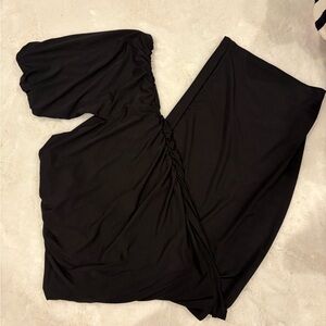 Black Ruched Cutout Strapless Dress